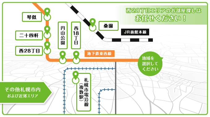 西28丁目駅近郊のお部屋探しはお任せください